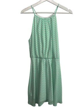 Takara Womens Green Chevron Mini Sundress Sleeveless Size Medium